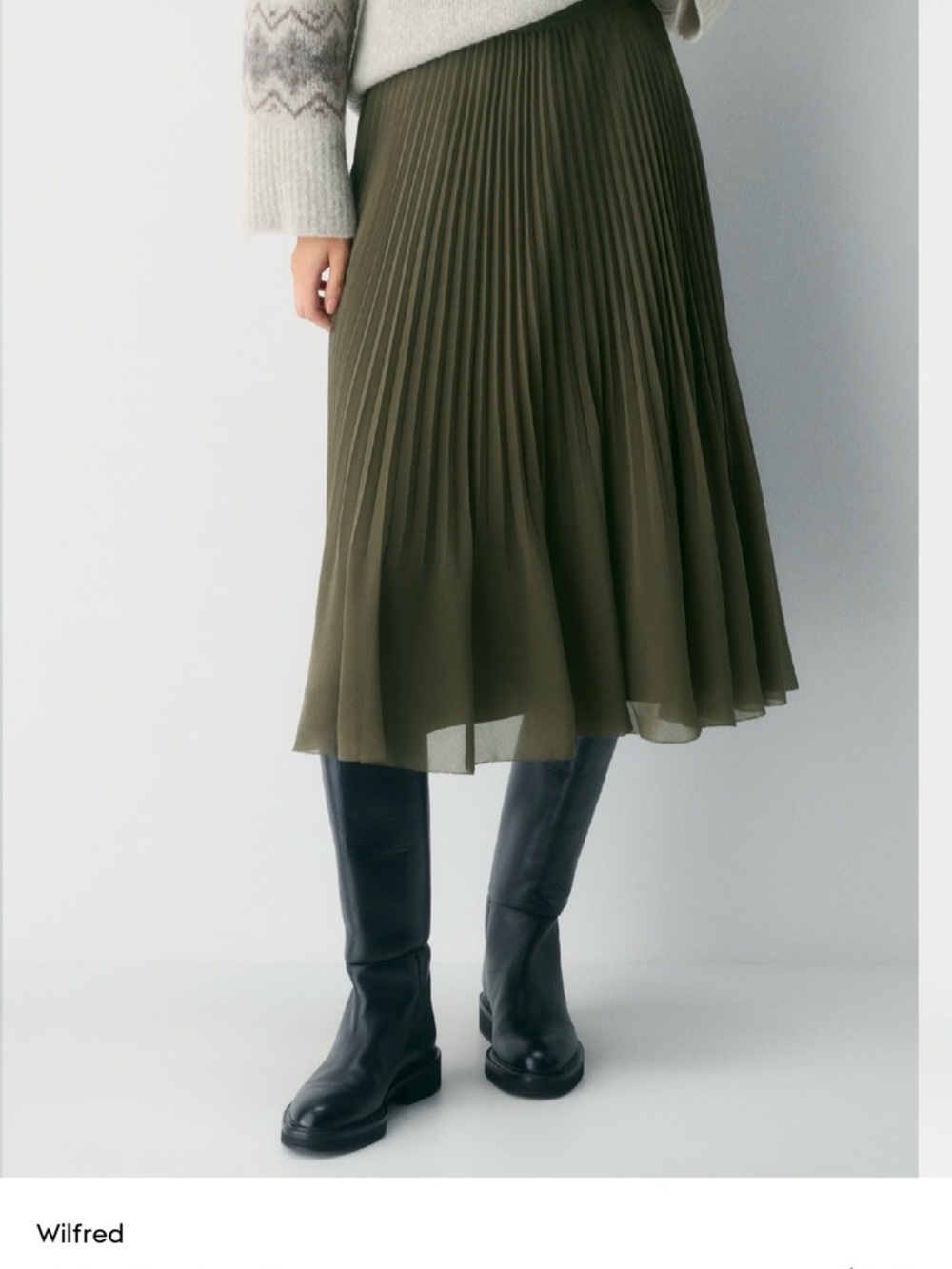 Wilfred Olive Green Pleated Midi Skirt